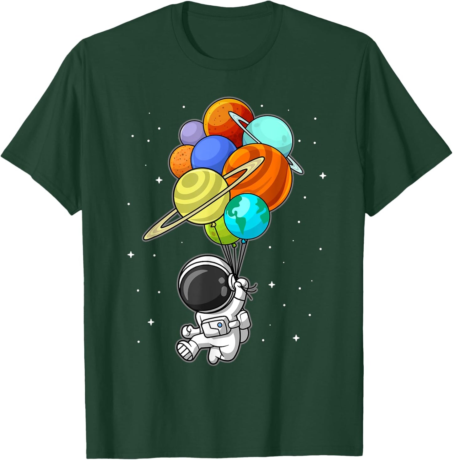Astronaut Holding Planet Balloons Solar-System Space Kids T-Shirt - T-Shirt | Forest