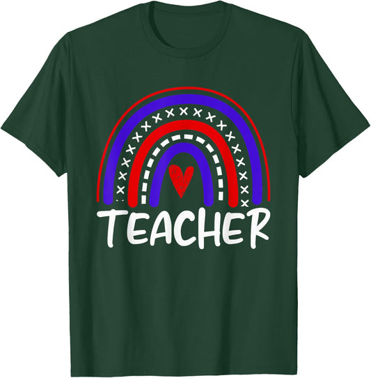 Rainbow Red White Blue Teacher 4th of July Professor T-Shirt - T-Shirt | Forest
