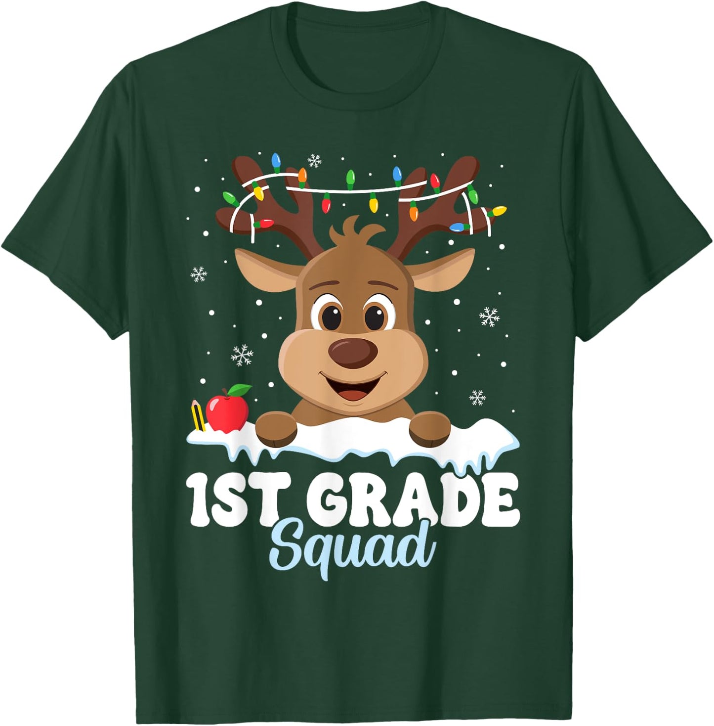 1st Grade Teacher Christmas First Grade Squad Reindeer Xmas T-Shirt - T-Shirt | Forest