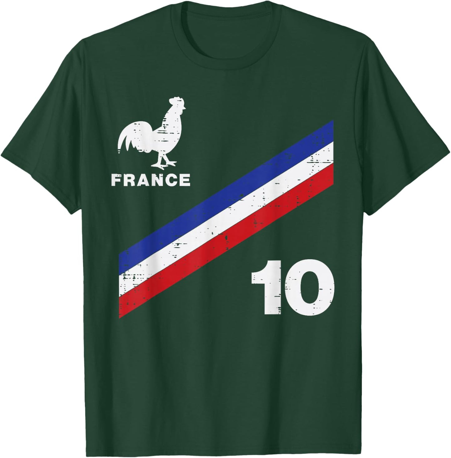 France Flag Rooster Number 10 Soccer Fan Men Women Kids Boys T-Shirt - T-Shirt | Forest