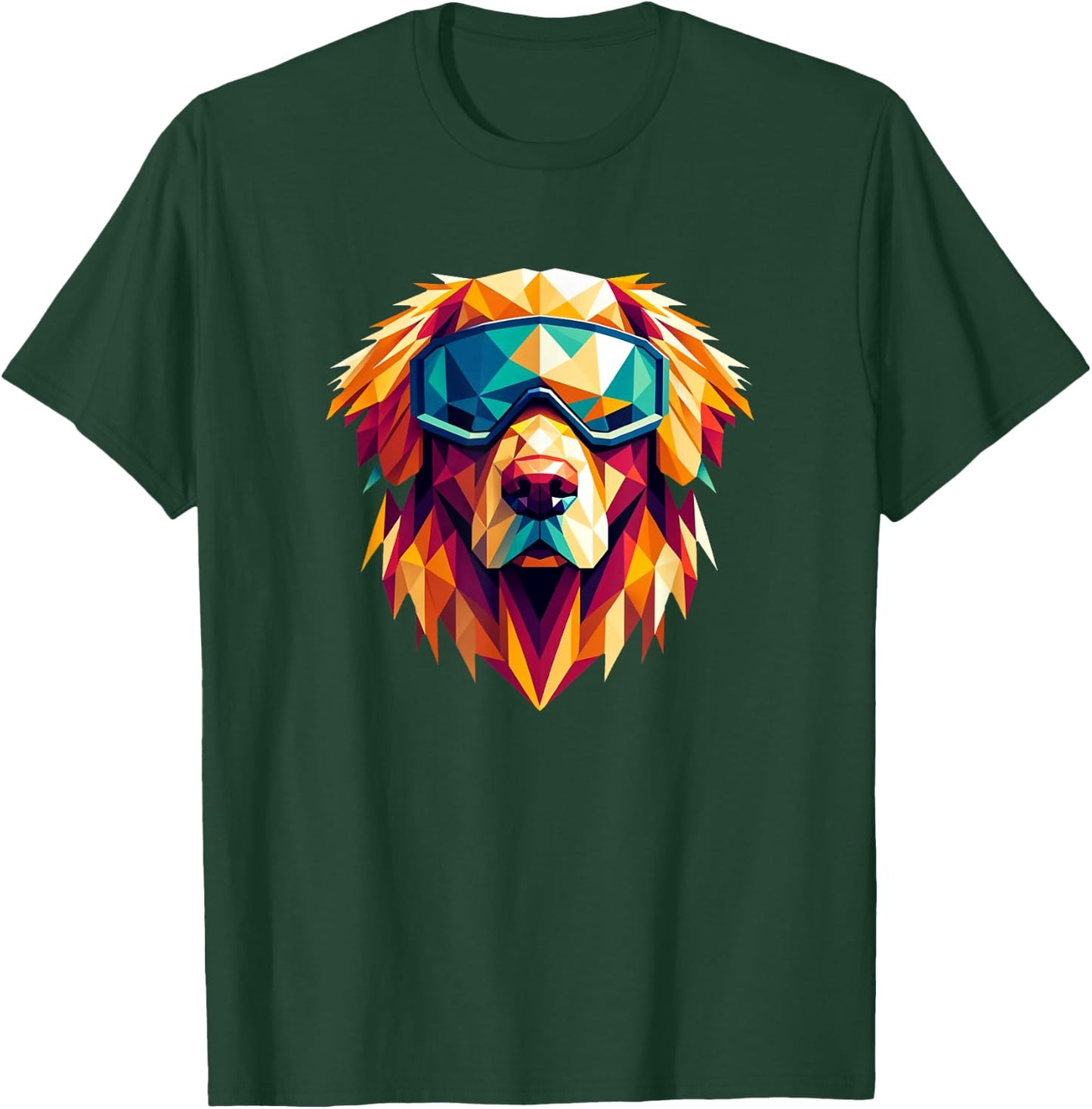 Golden Retriever Dog Wearing Ski Snowboard Goggles Geometric T-Shirt - T-Shirt | Forest