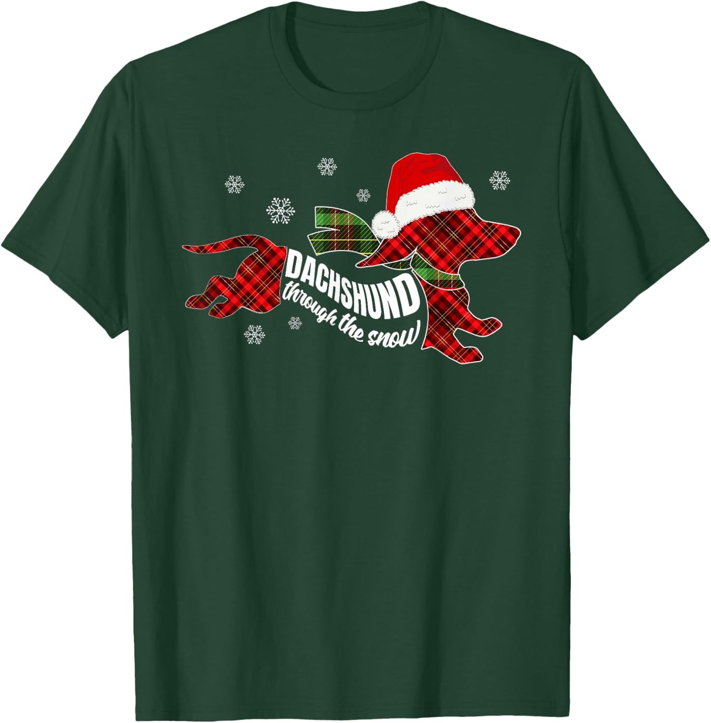 Merry Christmas Dachshund Dog Through The Snow Plaid Xmas T-Shirt - T-Shirt | Forest