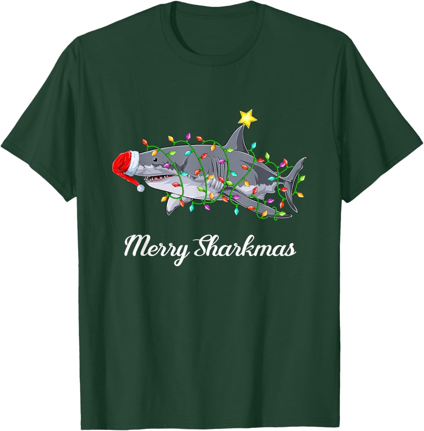 Shark Santa Claus Children Men Christmas Ugly Christmas T-Shirt - T-Shirt | Forest