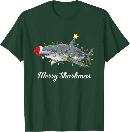 Shark Santa Claus Children Men Christmas Ugly Christmas T-Shirt - T-Shirt | Forest