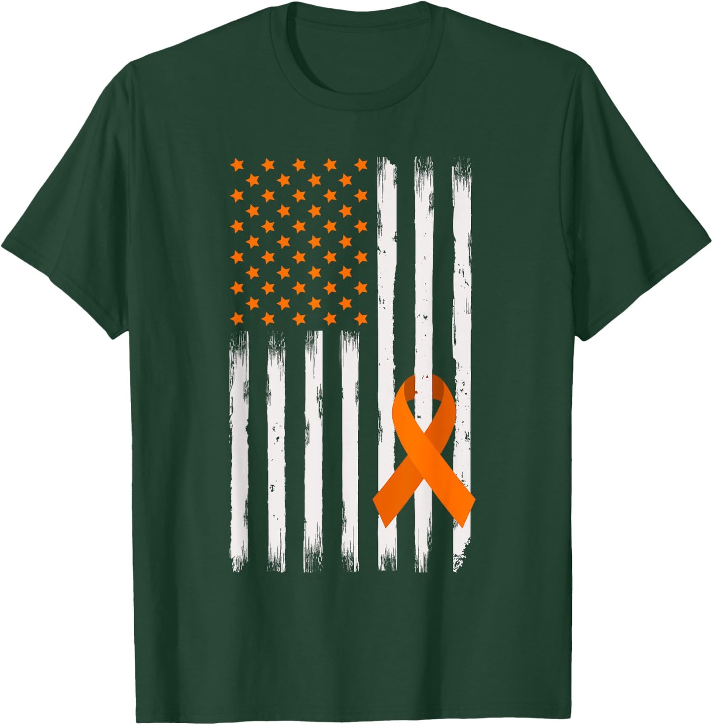 American Flag Orange Ribbon Kidney Cancer Awareness Warrior T-Shirt - T-Shirt | Forest