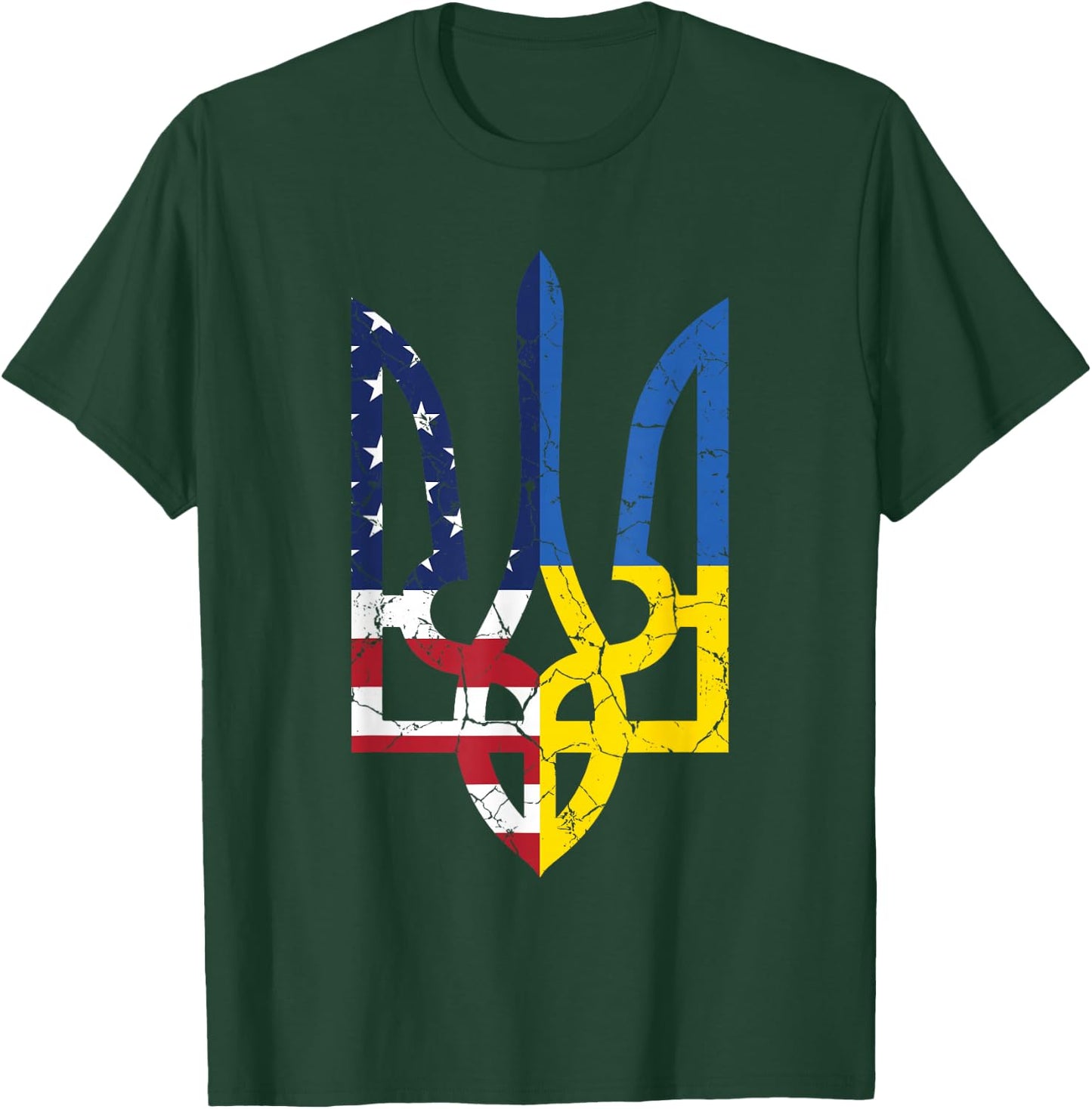 Ukrainian American Flag Symbol Love Support US Ukraine Gift T-Shirt - T-Shirt | Forest