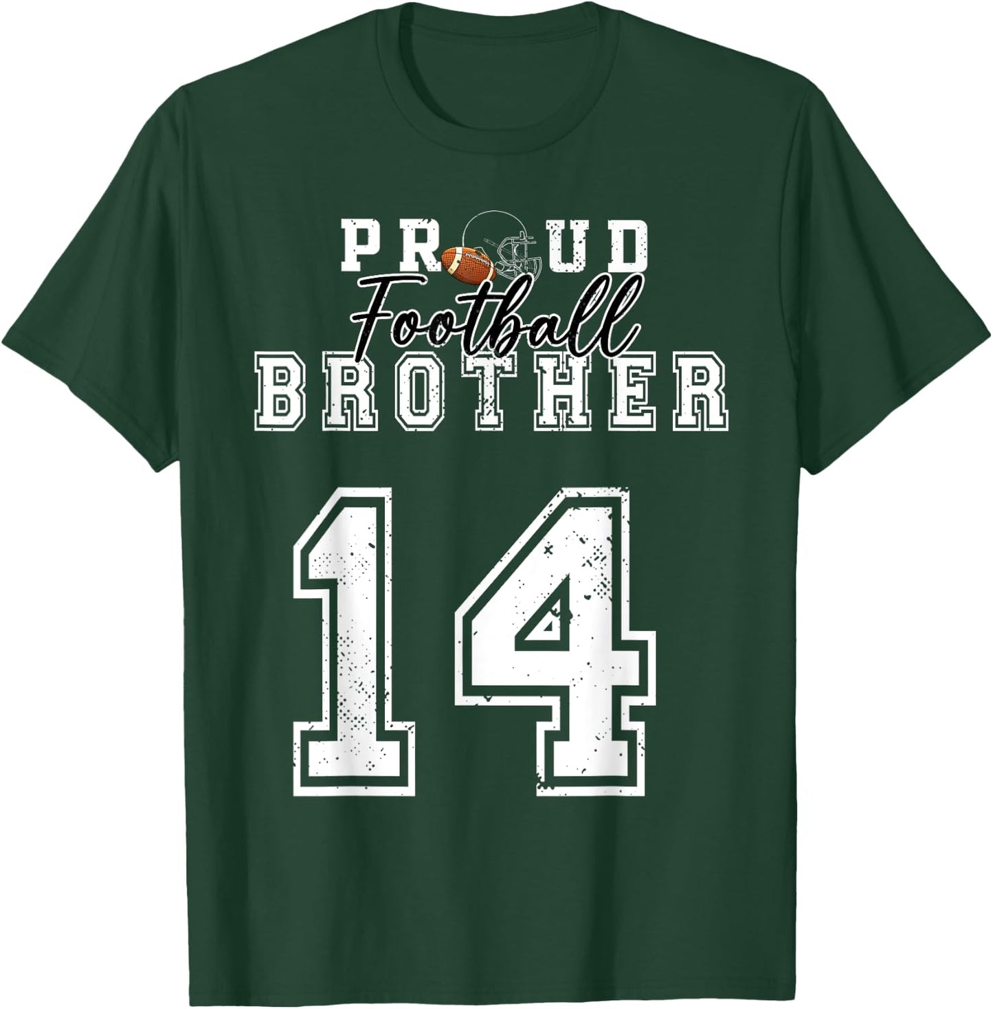Custom Proud Football Brother Number 14 Personalized Men Boy T-Shirt - T-Shirt | Forest