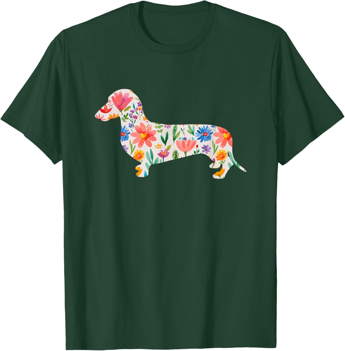 Smooth Dachshund watercolor flowers design T-Shirt - T-Shirt | Forest