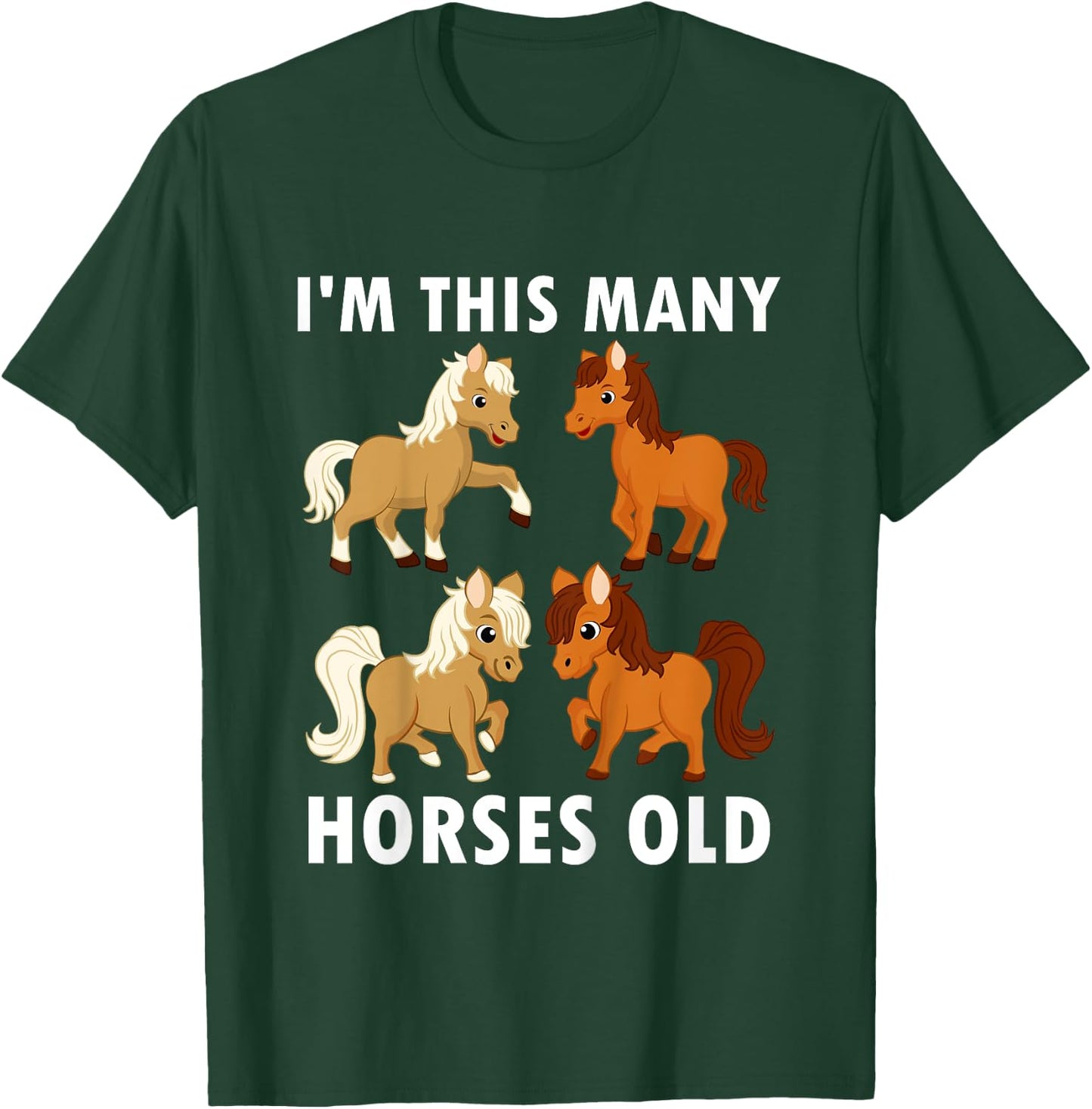 4 Years Old Girl Horses Old 4th Birthday Kids T-Shirt - T-Shirt | Forest