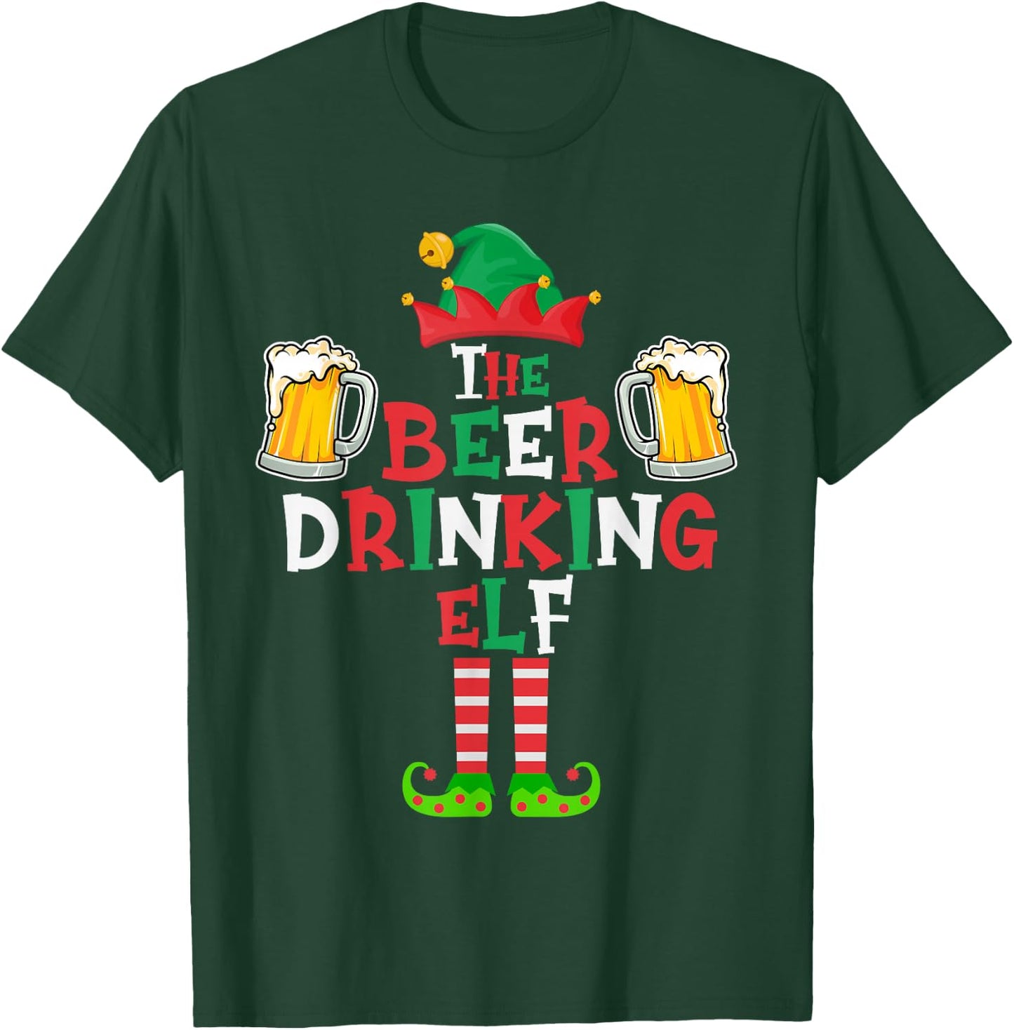 The Beer Drinking Elf, Funny Matching Family Group Christmas T-Shirt - T-Shirt | Forest