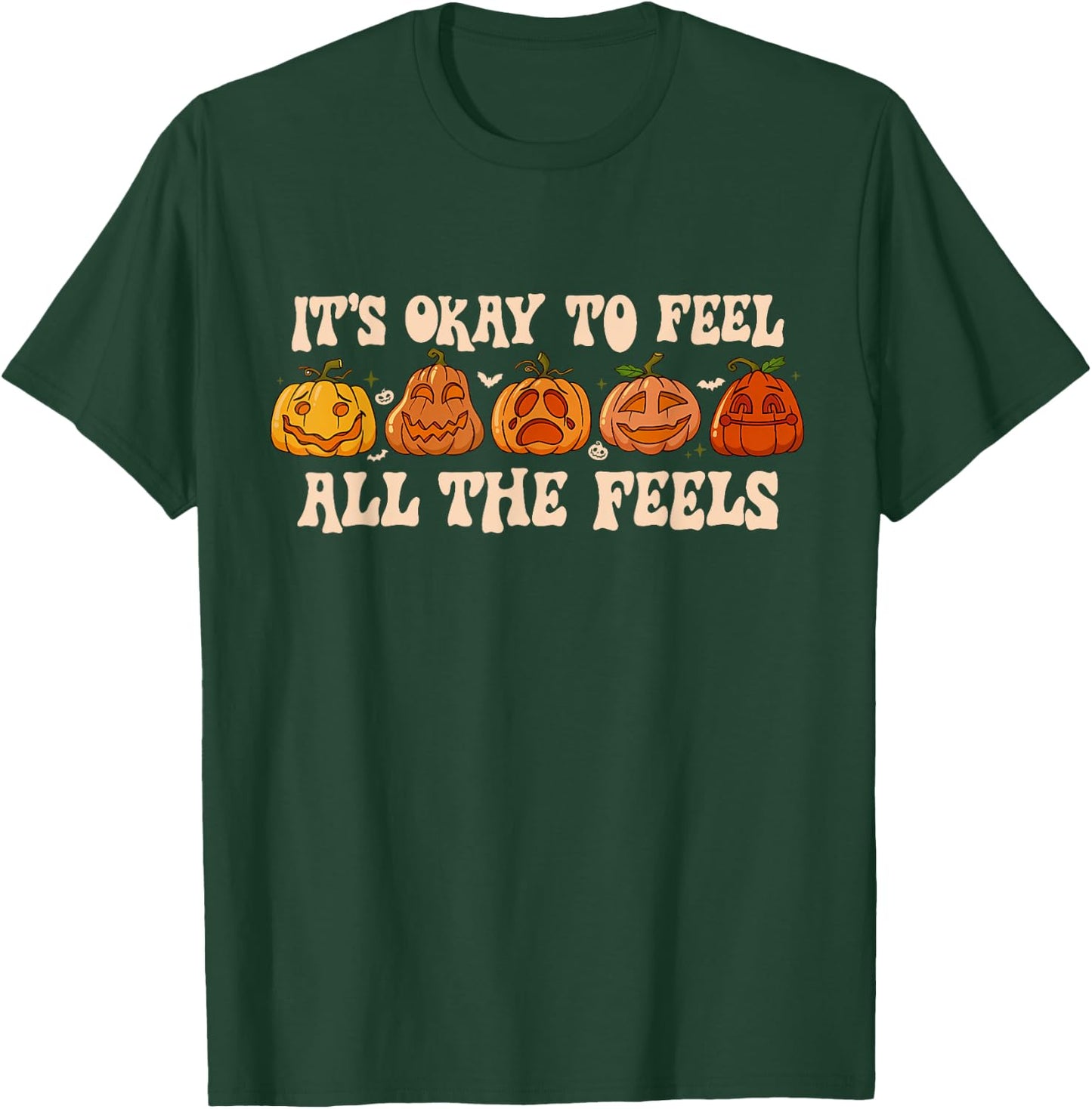 It's Okay To Feel Mental Health Fall Pumpkin Halloween T-Shirt - T-Shirt | Forest