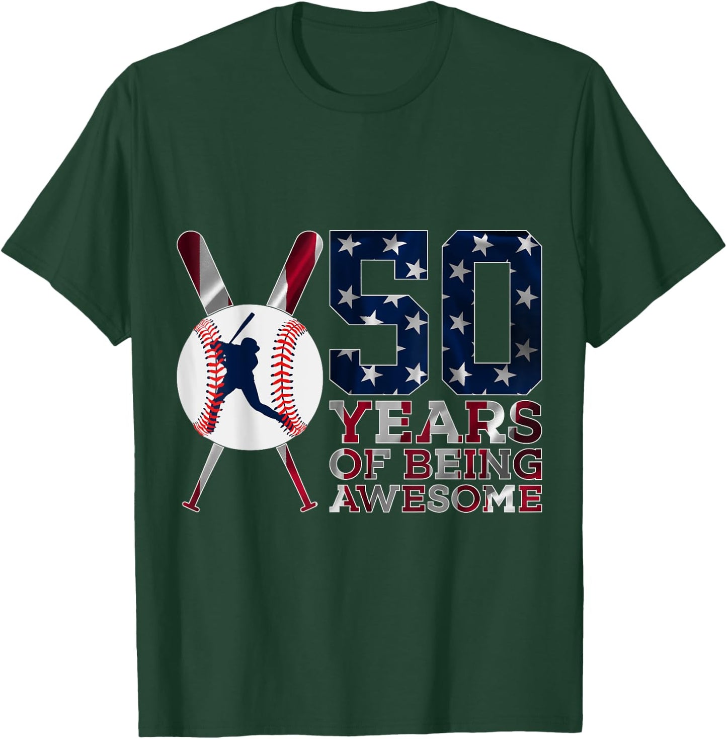 50 Years of Being Awesome Baseball 50th Birthday T-Shirt - T-Shirt | Forest