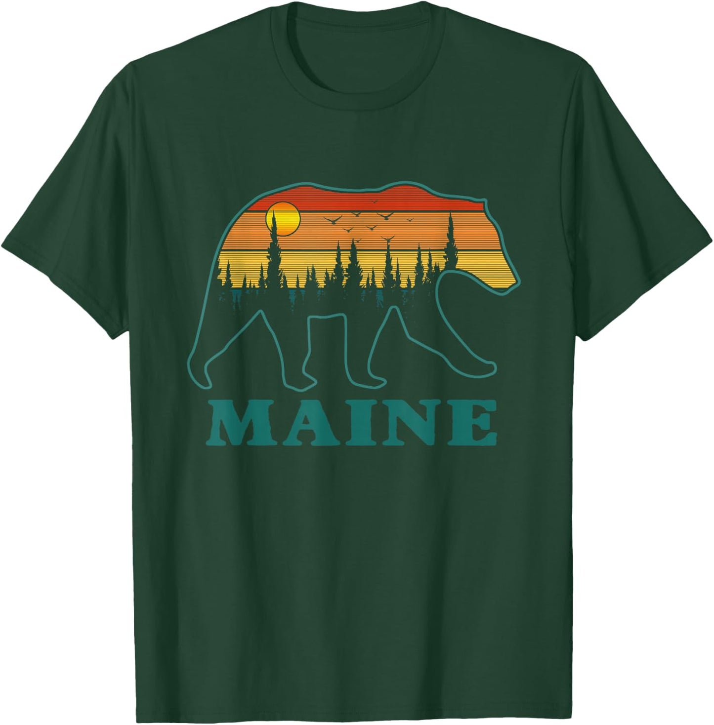 Retro Maine Grizzly Bear Nature Camping Mountain Hiking T-Shirt - T-Shirt | Forest