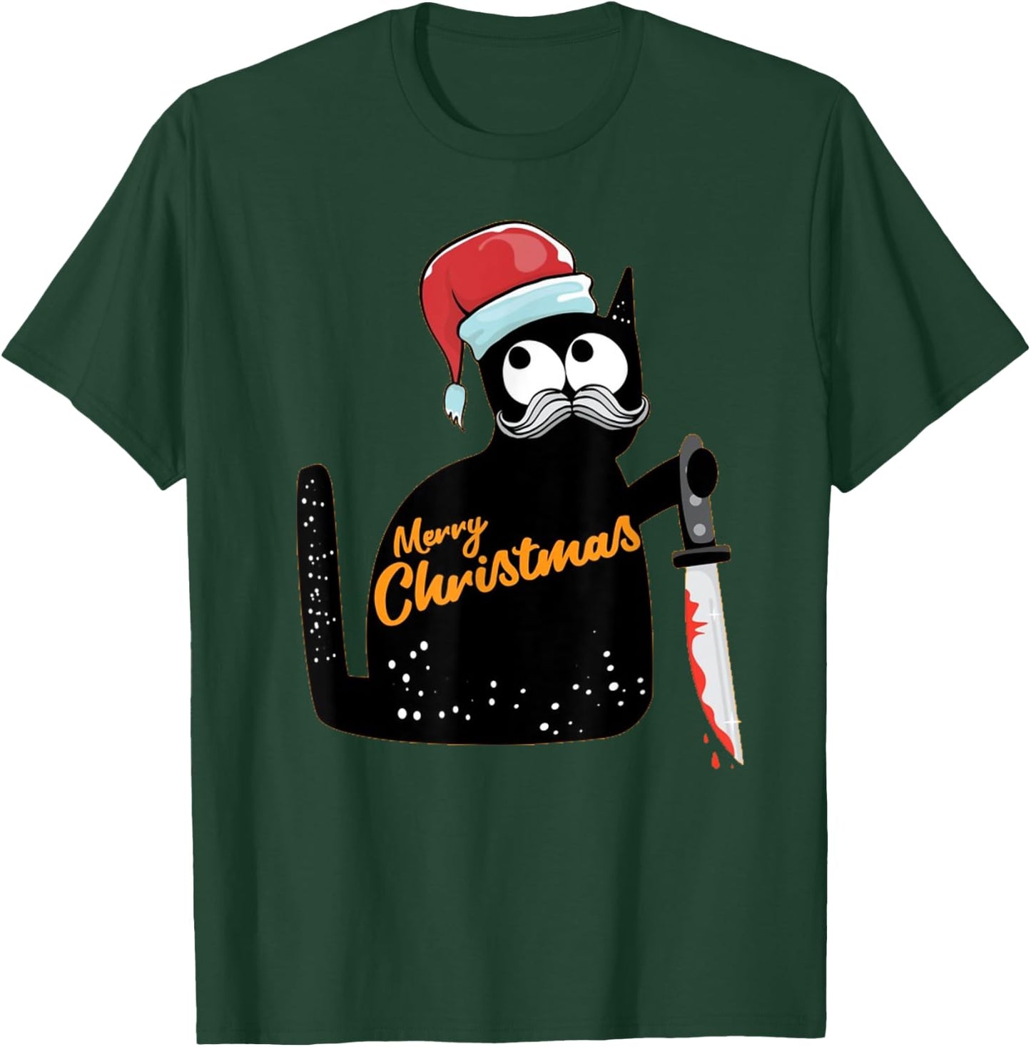Christmas Scary Black Cat With Knife funny Christmas Pajama Men Women T-Shirt - T-Shirt | Forest
