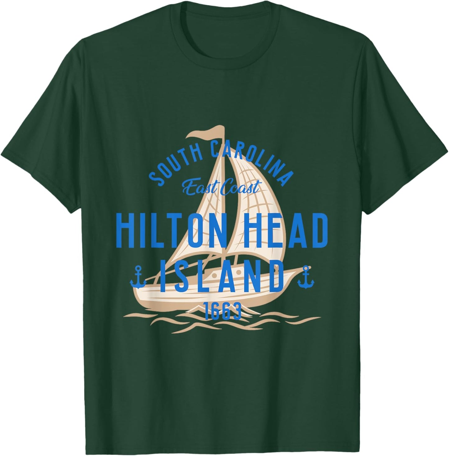 Vintage Sailboat Hilton Head South Carolina Marine Retro T-Shirt - T-Shirt | Forest