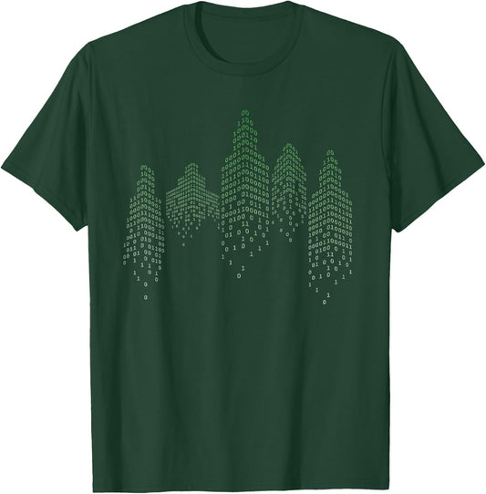 Binary City I Hacker Code Coder Hacking It Programmer T-Shirt - T-Shirt | Forest