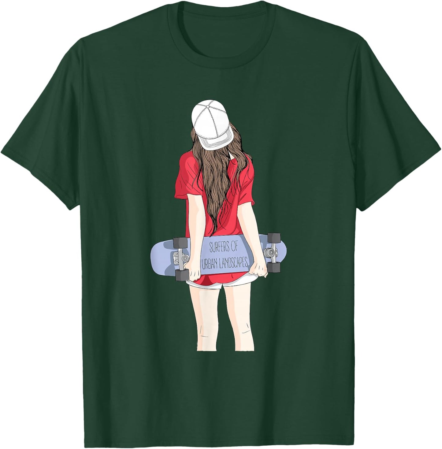 Cool Skateboarding Girl in a Baseball Cap with a Skateboard T-Shirt - T-Shirt | Forest