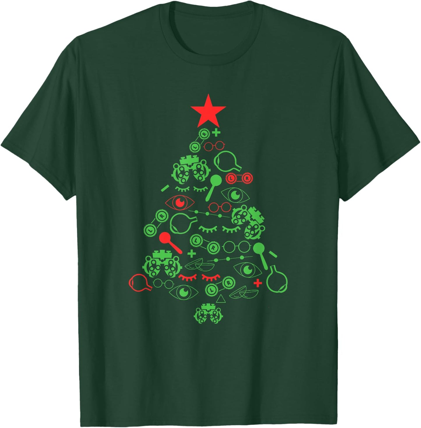 Optometry Symbols Christmas Tree Ophthalmologist Ophthalmic T-Shirt - T-Shirt | Forest