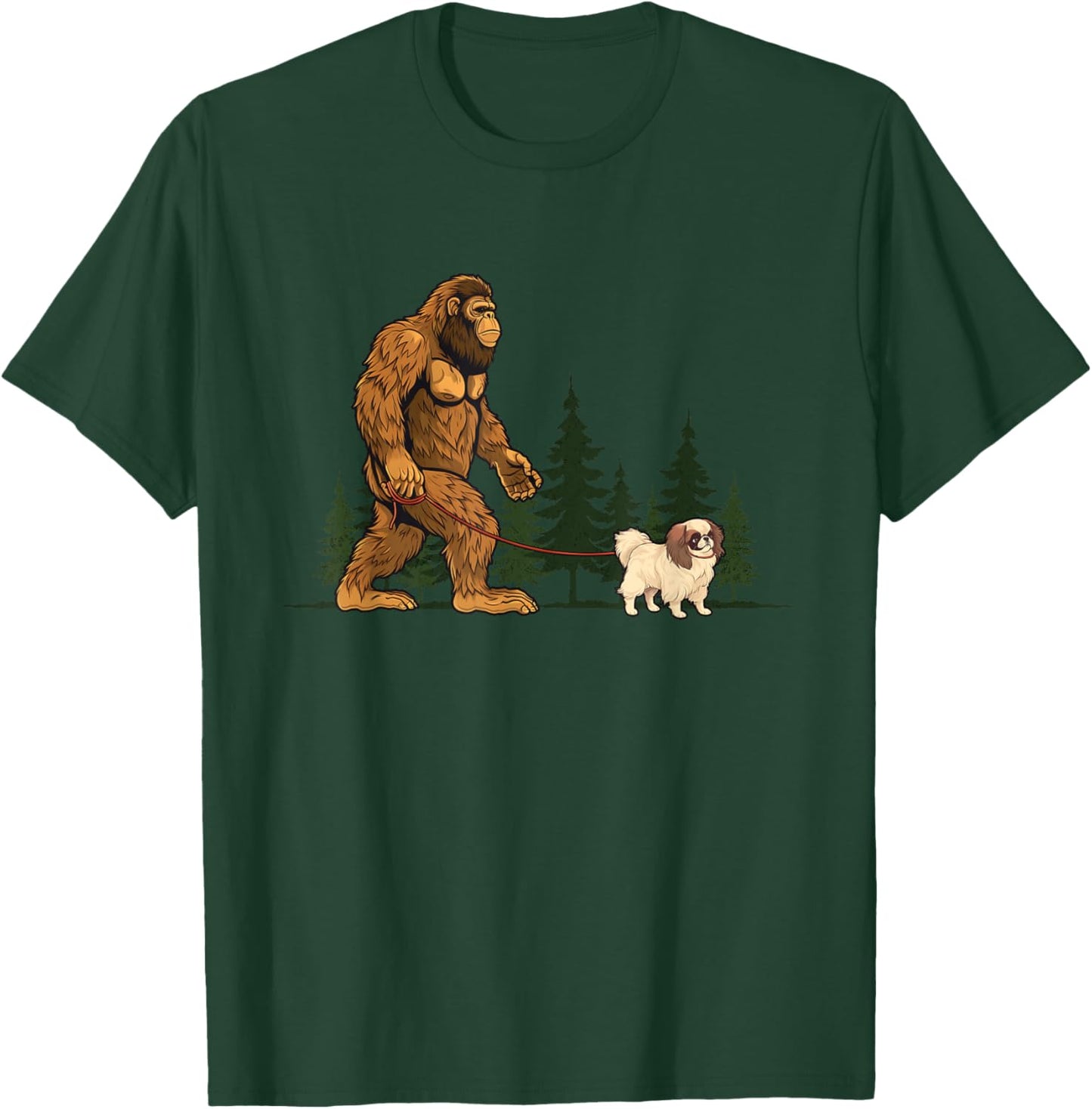Funny Japanese Chin Bigfoot Dog Walking Dog Mom Dad Kids T-Shirt - T-Shirt | Forest