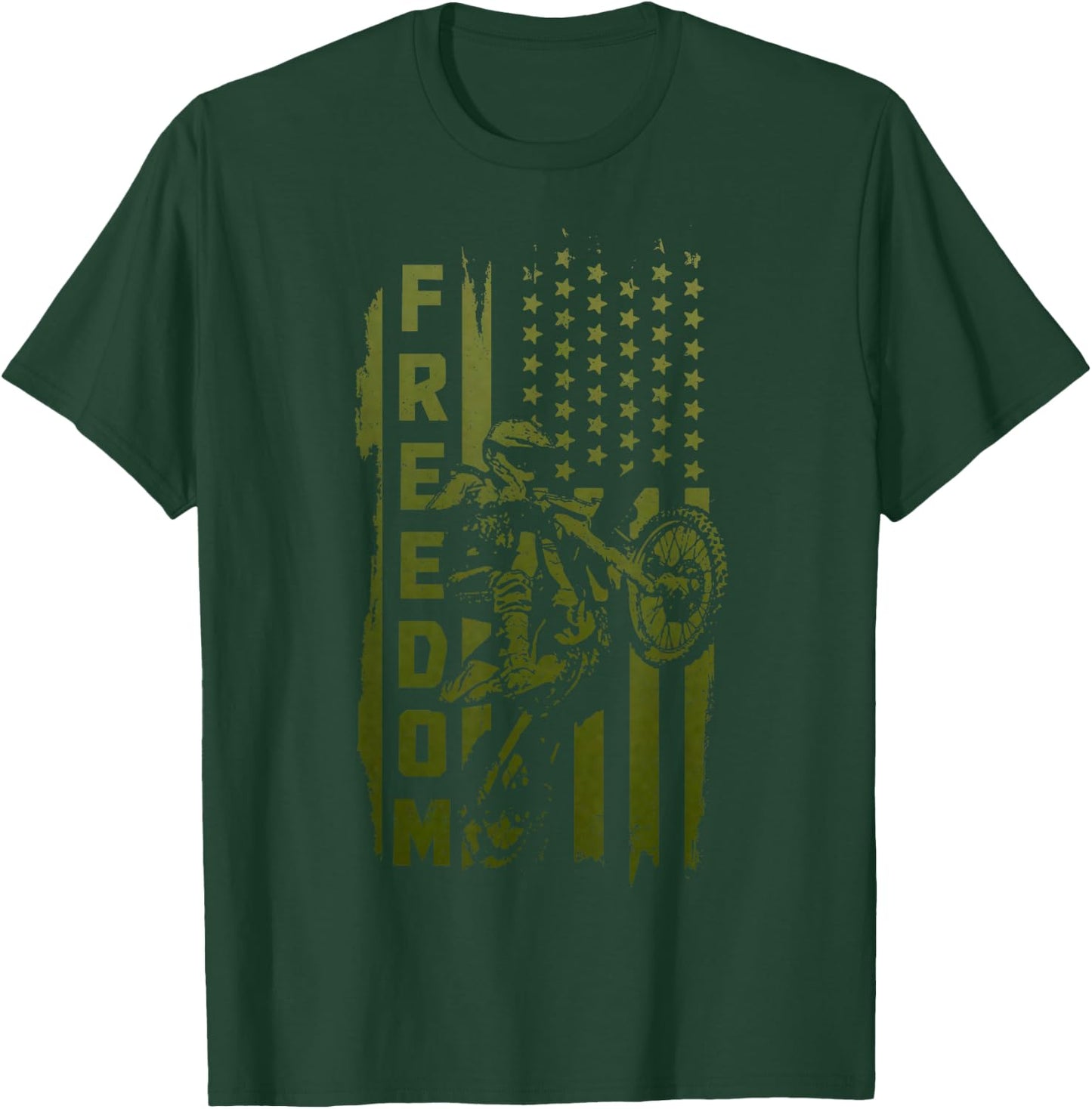 Dirt Bike Freedom American Flag MX Patriotic Motocross Kids Men T-Shirt - T-Shirt | Forest