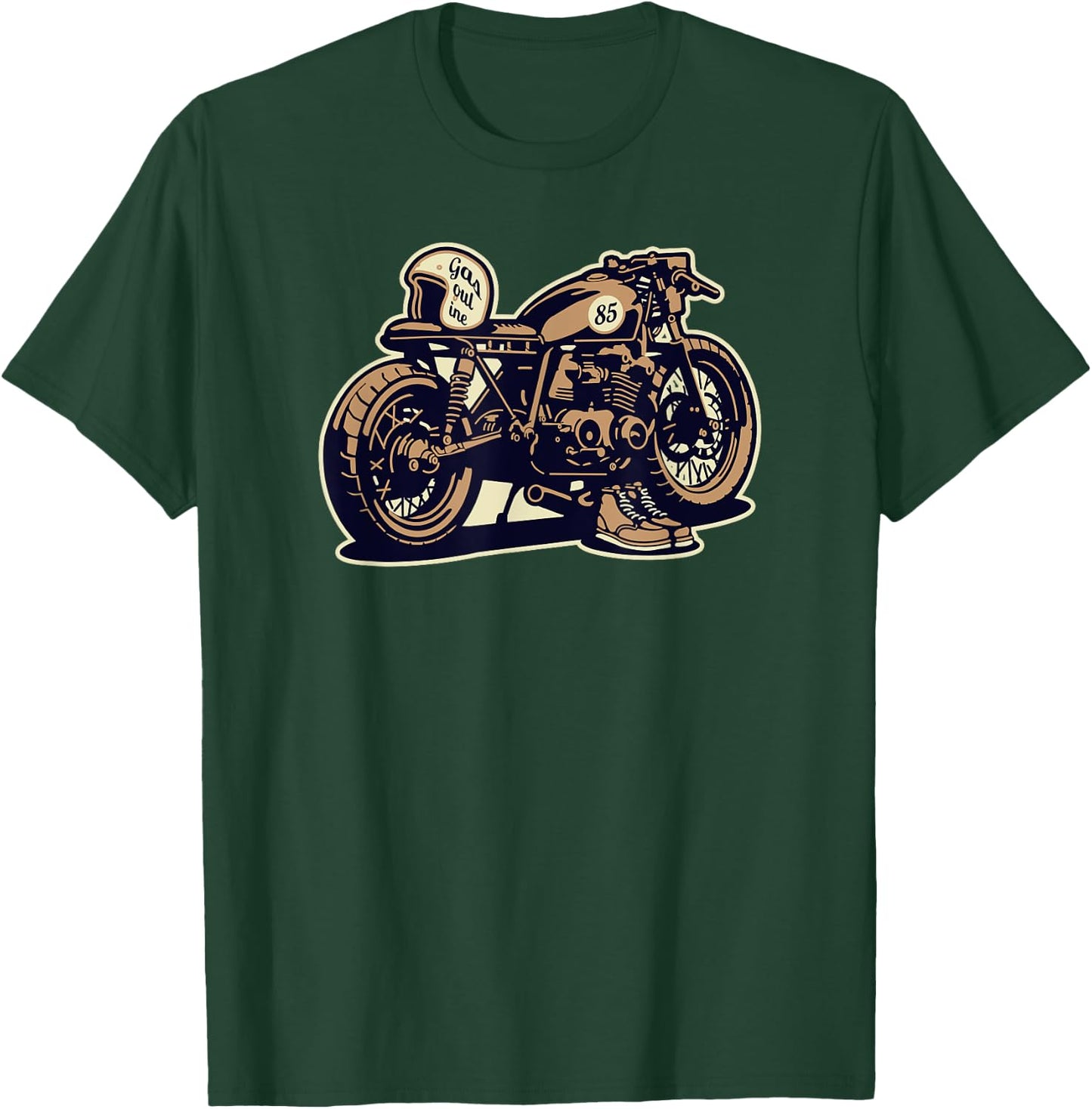 Simple Cafe Racer Bike No Words Biker On Dark T-Shirt - T-Shirt | Forest