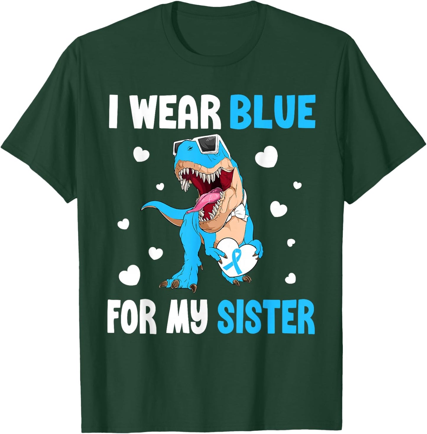 I Wear Bleu For My Sister Dinosaur Diabetes Awareness T-Shirt - T-Shirt | Forest