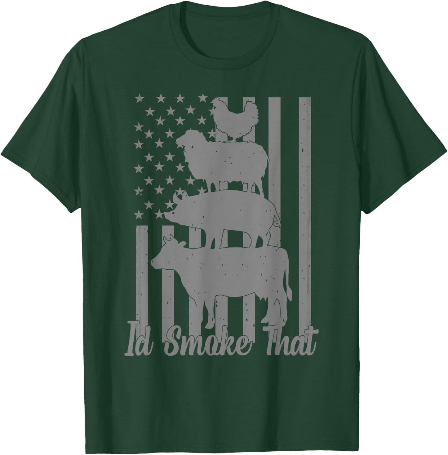 Id Smoke That Funny Grilling I'd Smoke That US Flag 4th July T-Shirt - T-Shirt | Forest