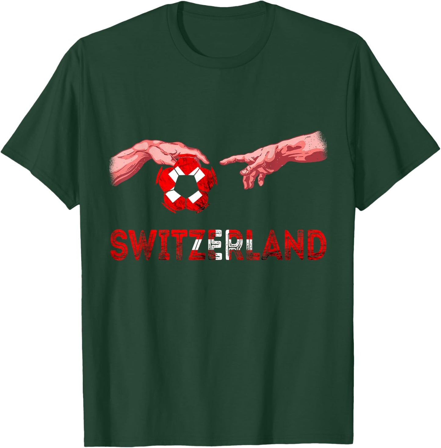 Switzerland Flag Reaching Hands Swiss Football Team T-Shirt - T-Shirt | Forest