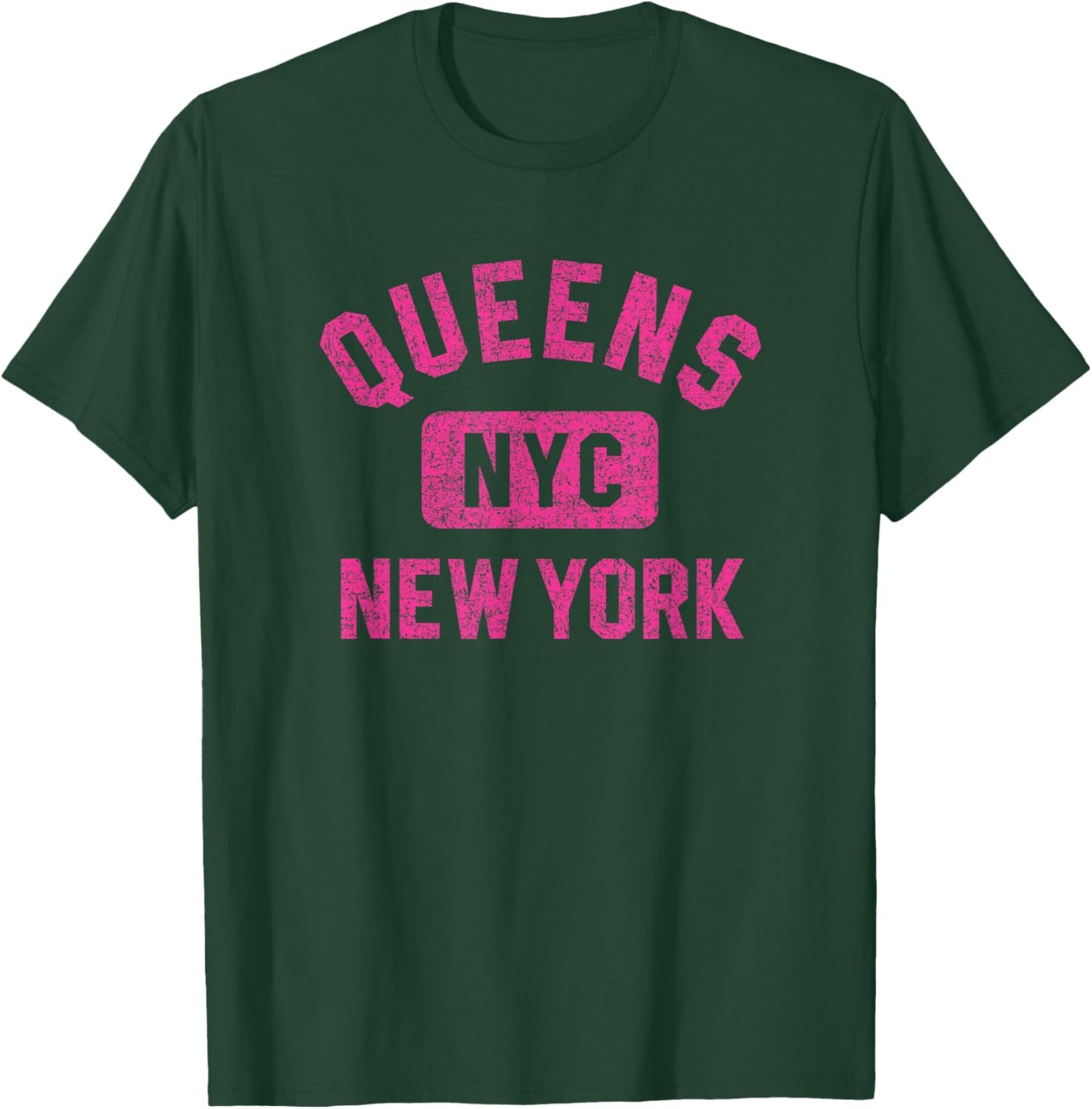 Queens NYC New York Gym Style Distressed Magenta Print T-Shirt - T-Shirt | Forest