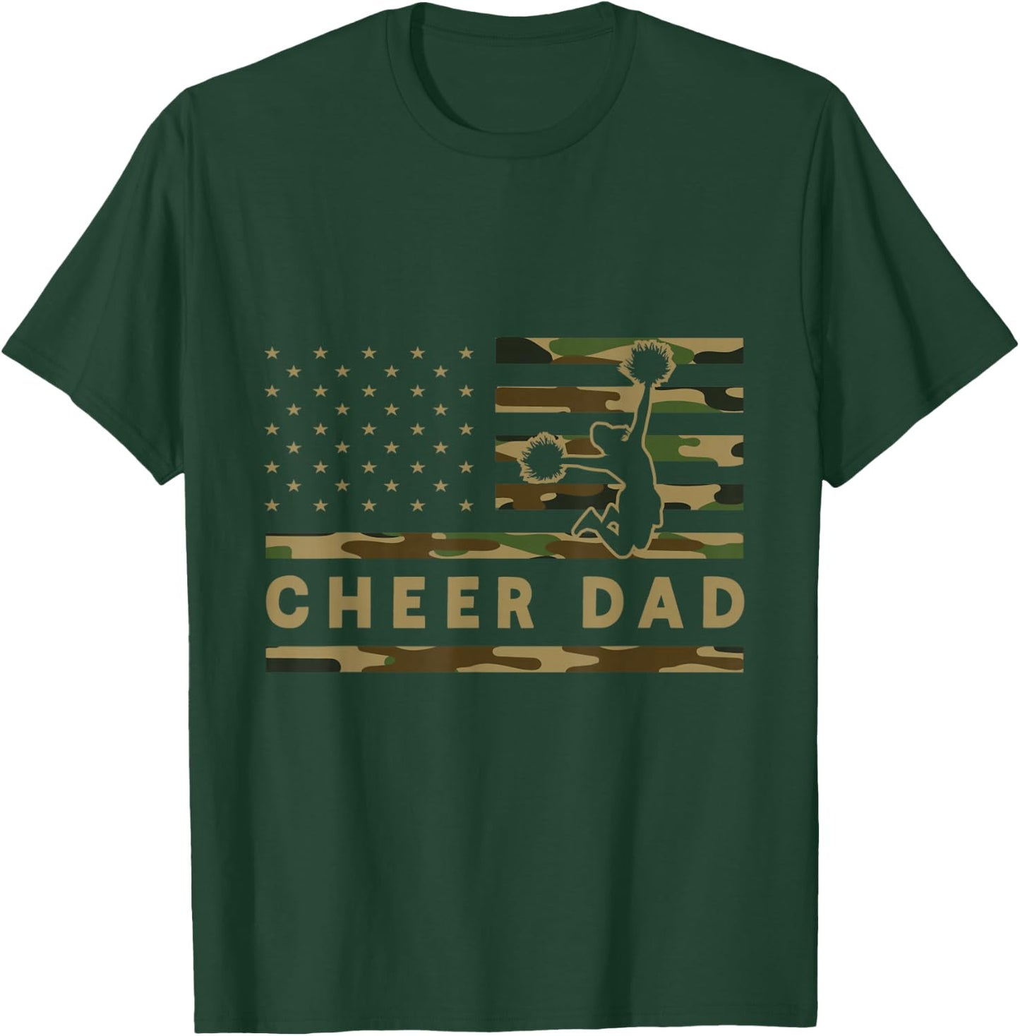 Cheer Dad Camo American Flag Cheerleader Supporter T-Shirt - T-Shirt | Forest