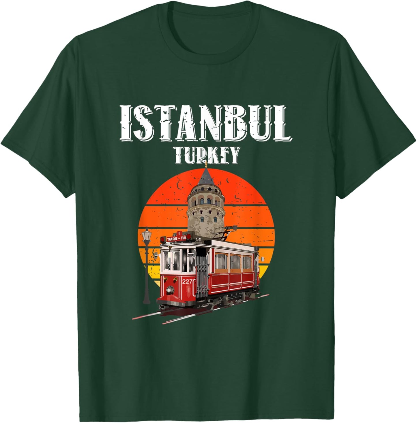 Vintage Sunset Istanbul Turkey Retro Tram And Galata Tower T-Shirt - T-Shirt | Forest