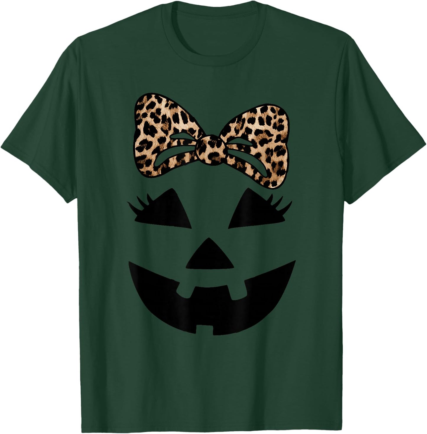 Jack O Lantern Face Pumpkin Hallowen Leopard Print Bow Tie T-Shirt - T-Shirt | Forest