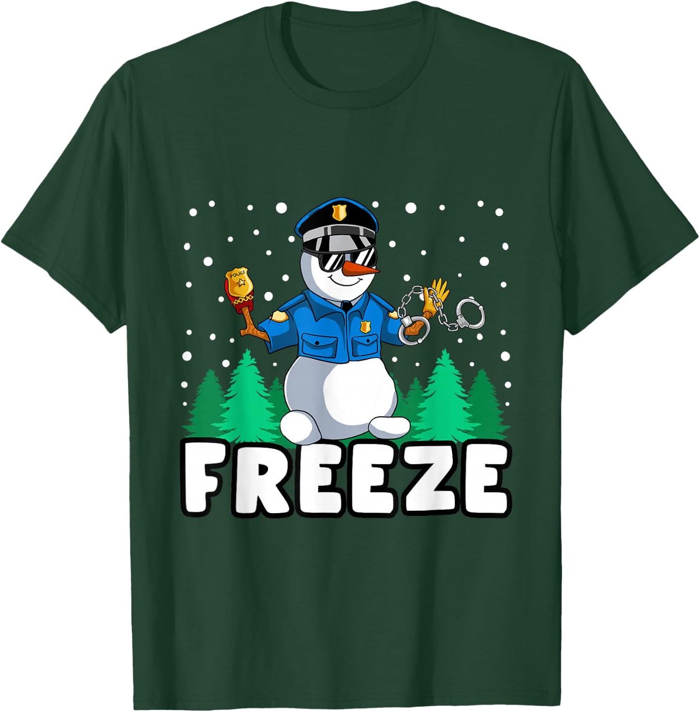 Freeze Snowman Police Christmas Pajama Funnt Cop Policeman T-Shirt - T-Shirt | Forest