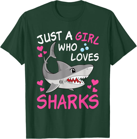 Just A Girl Who Loves Sharks Funny Ocean Animal Shark Kid T-Shirt - T-Shirt | Forest