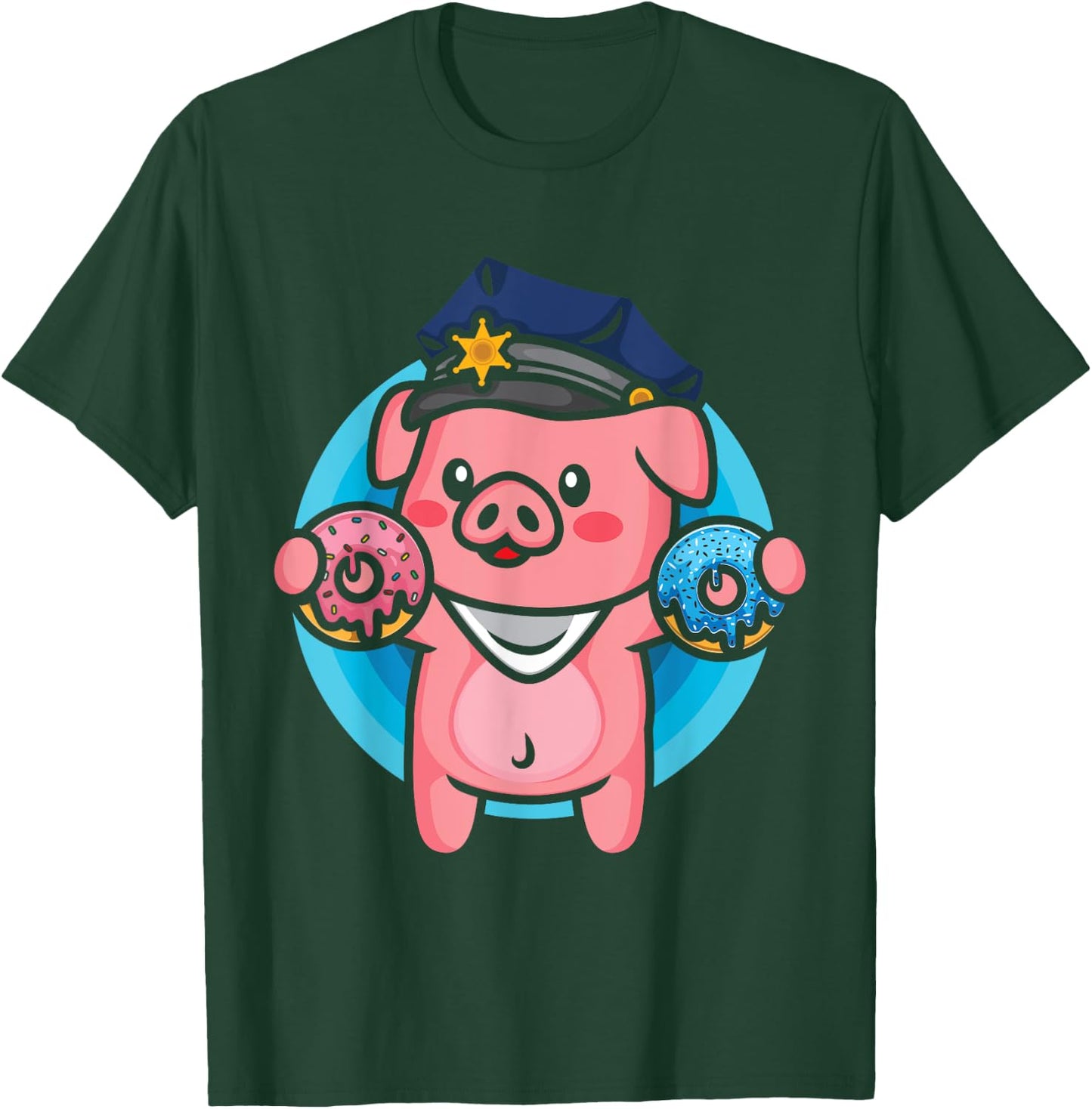 Pig Police Farmer Officer Funny Pig Cop Donut Doughnut Lover T-Shirt - T-Shirt | Forest