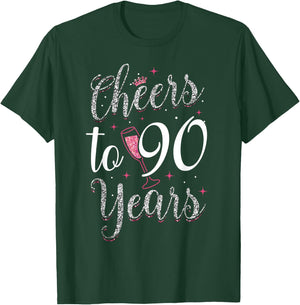 Cheers To 90 Years 90th Birthday T-Shirt - T-Shirt | Forest