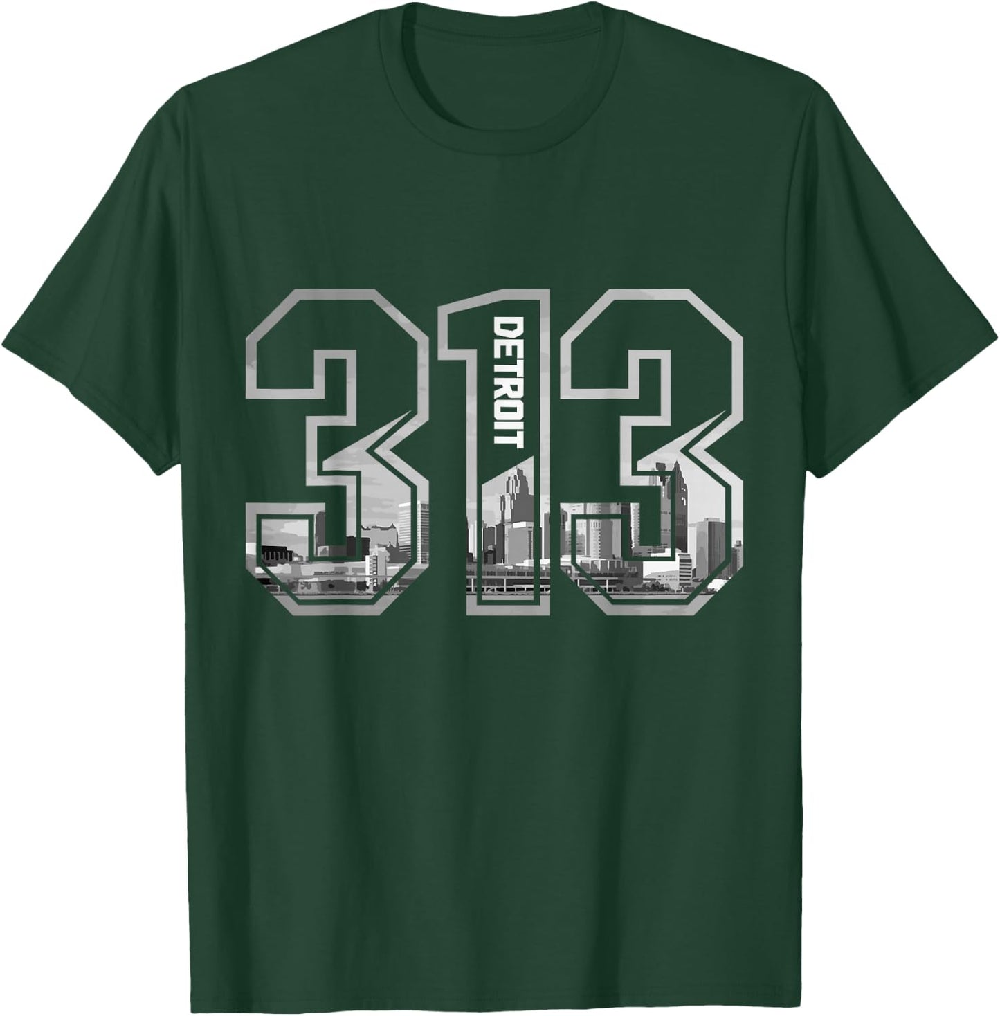 Detroit Michigan 313 Area Code Pride Skyline Vintage T-Shirt - T-Shirt | Forest