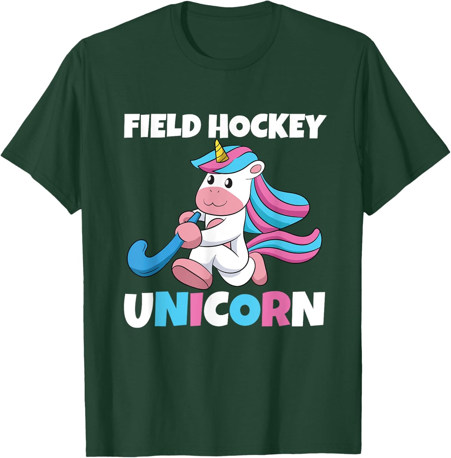 Field Hockey Unicorn Scoring Sports Assists Goalkeeper T-Shirt - T-Shirt | Forest