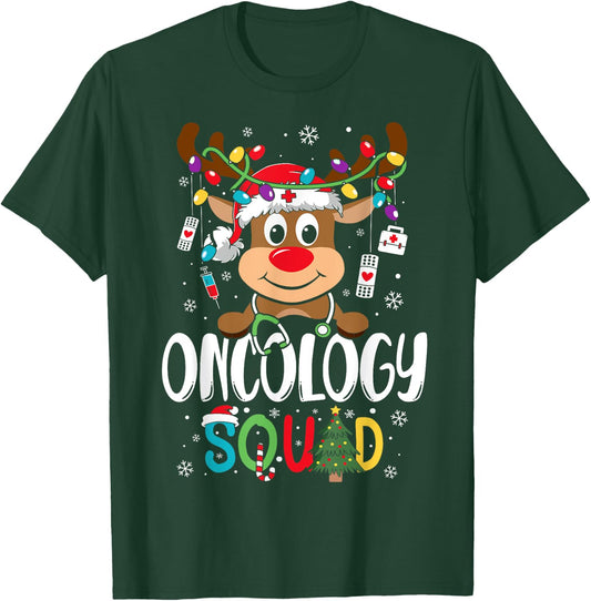 Oncology Nurse Squad Reindeer Stethoscope Nurse Christmas T-Shirt - T-Shirt | Forest