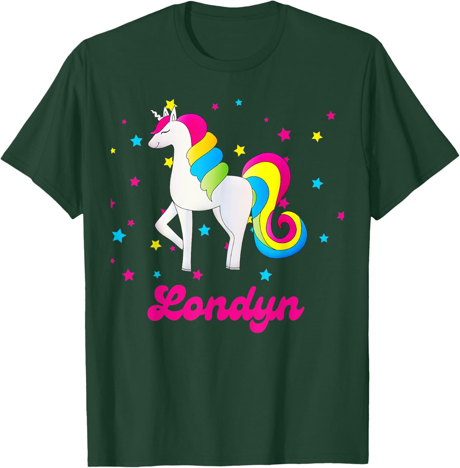Cute Rainbow Unicorn Pink and Blue Personalized Londyn T-Shirt - T-Shirt | Forest