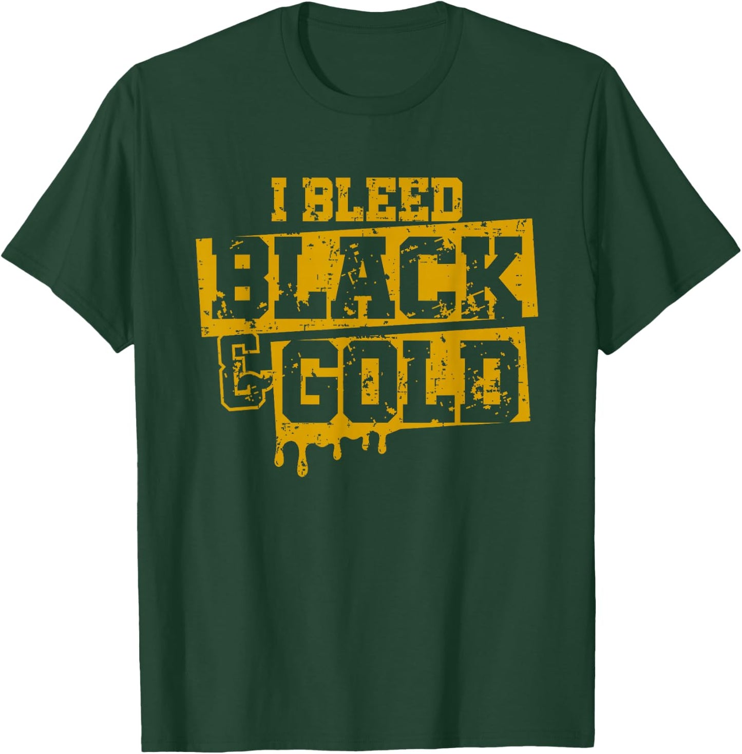 I Bleed Black and Gold Game Day Group School Football Sports T-Shirt - T-Shirt | Forest