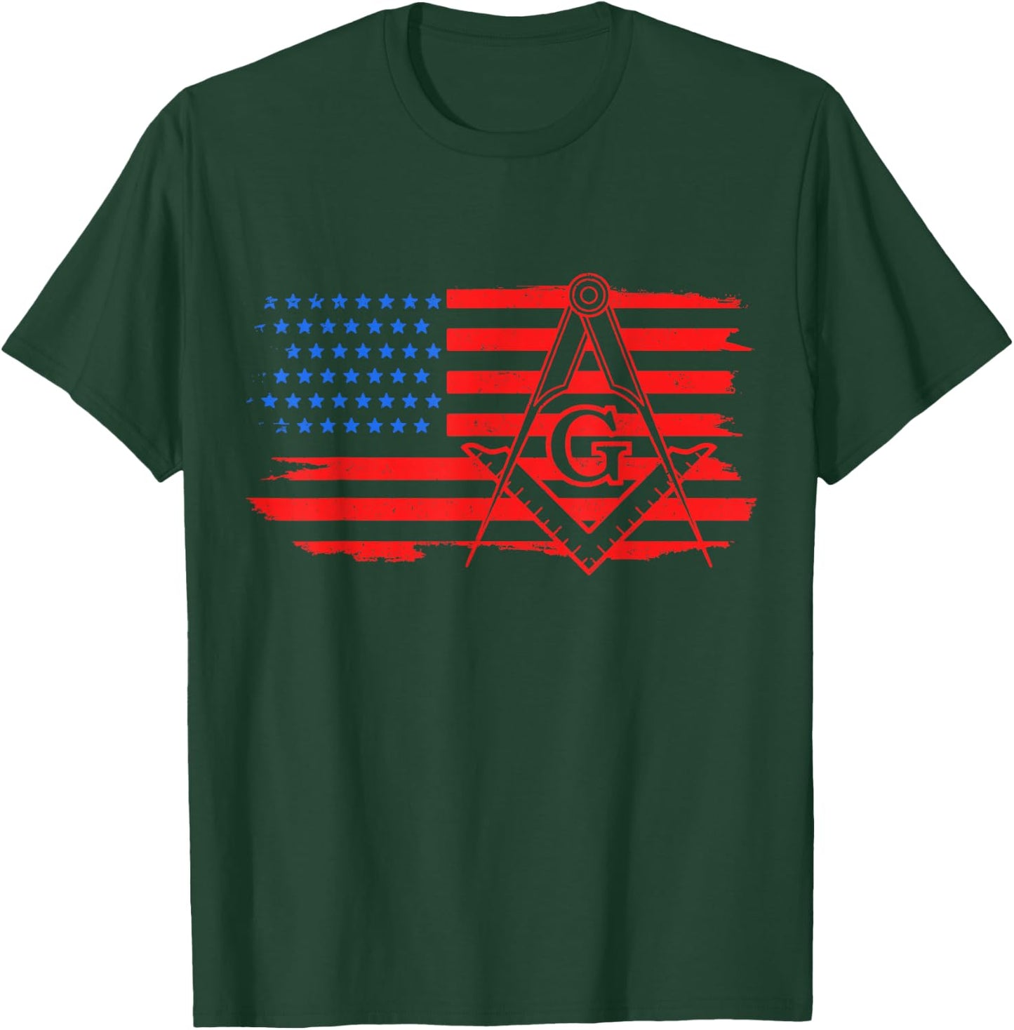 Mason Masonic US Flag Square T-Shirt - T-Shirt | Forest
