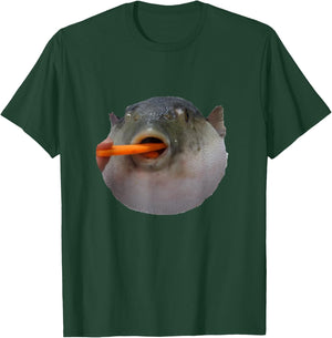 Pufferfish Eating a Carrot Meme T-Shirt - T-Shirt | Forest