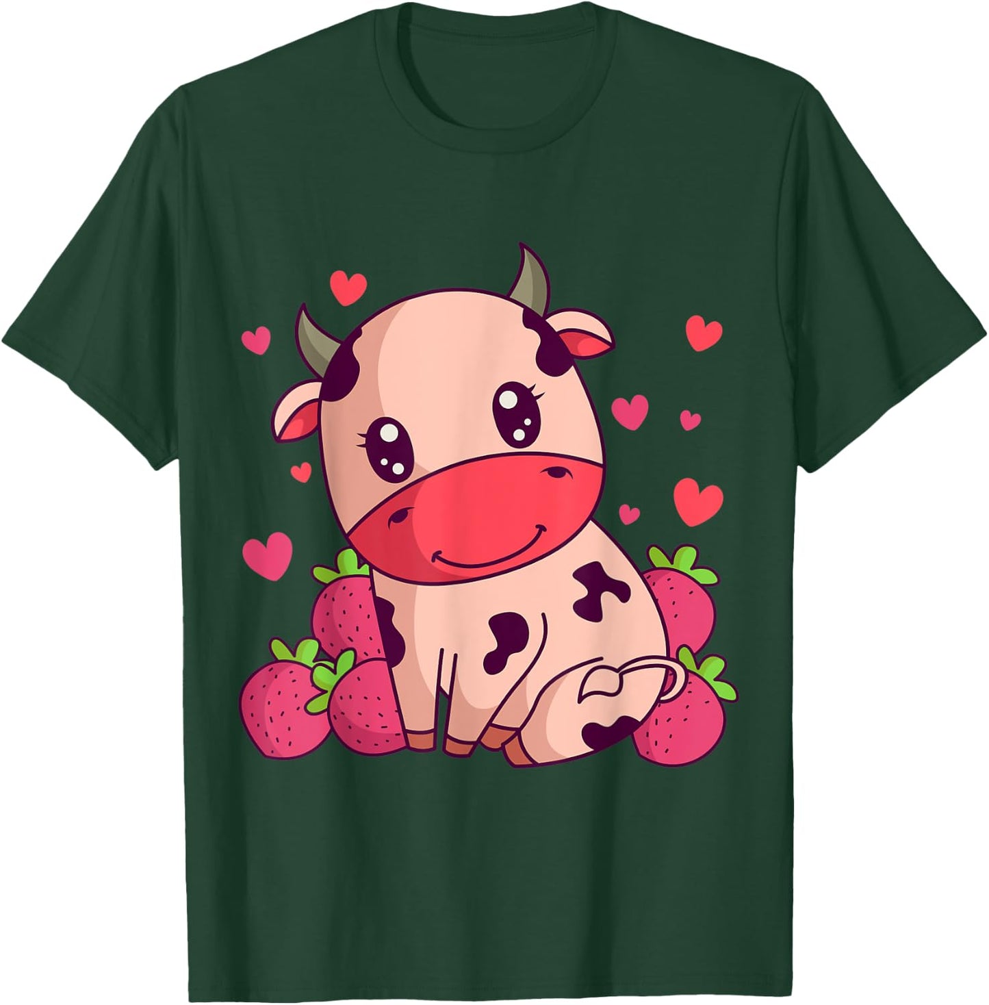 Kawaii Strawberry Milk Cow Farmers Cute Pink Cow T-Shirt - T-Shirt | Forest