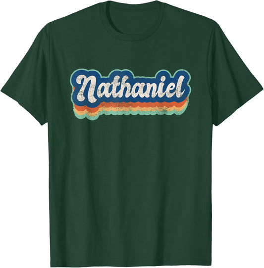 Nathaniel First Name Boy Vintage Style 70s 80s Personalized T-Shirt - T-Shirt | Forest