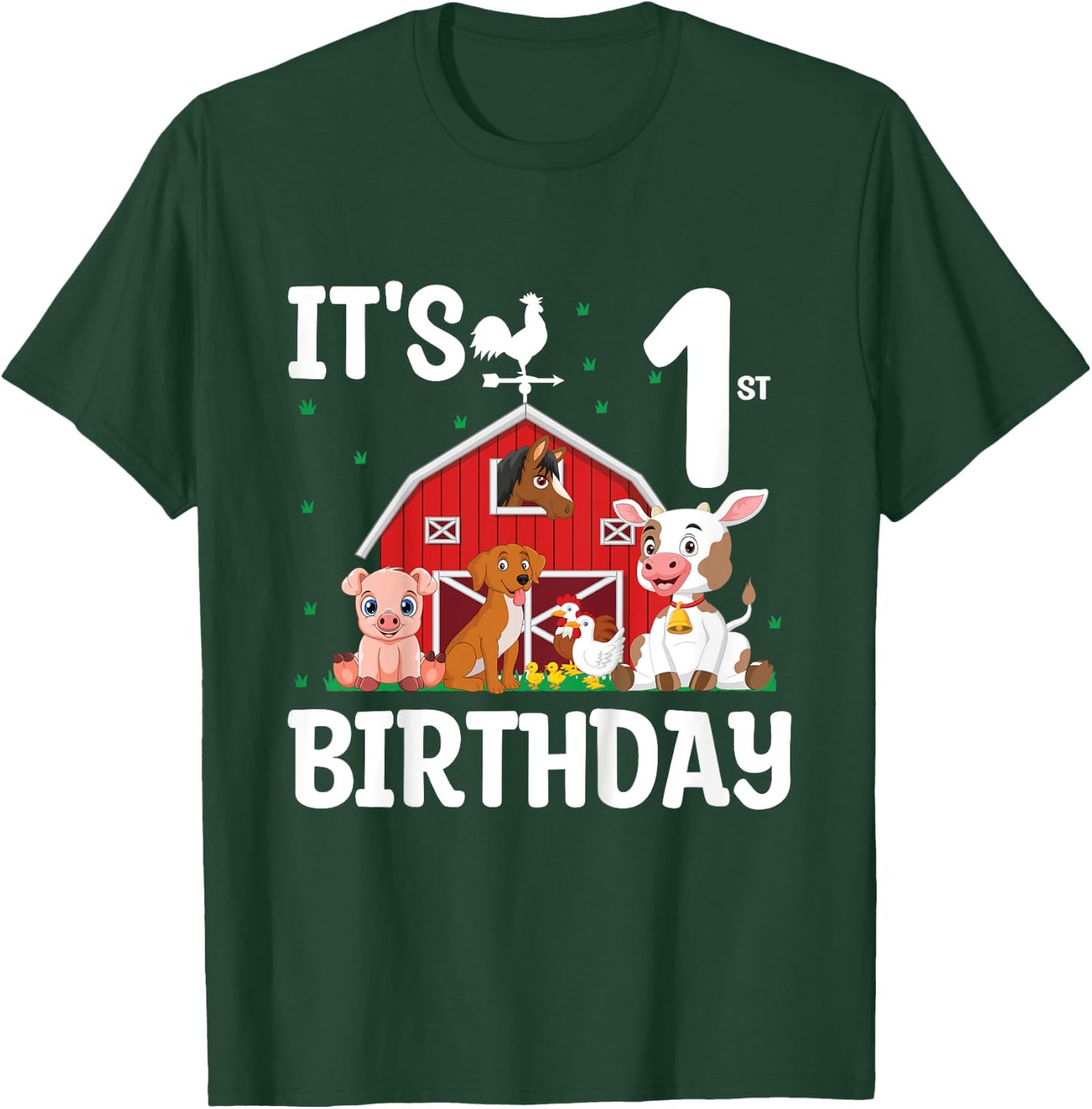 It's My 1st Birthday Farm Animal 1 Year Old Birthday Party T-Shirt - T-Shirt | Forest