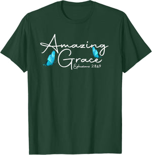 Eph. 2:8-9 Amazing Grace Butterfly Graphic T-Shirt - T-Shirt | Forest