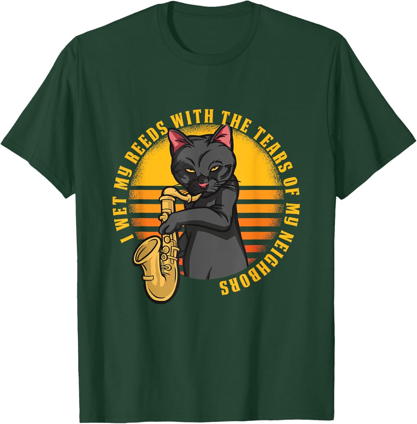 Funny Cat Plays Saxophone Women Girls Kids T-Shirt - T-Shirt | Forest