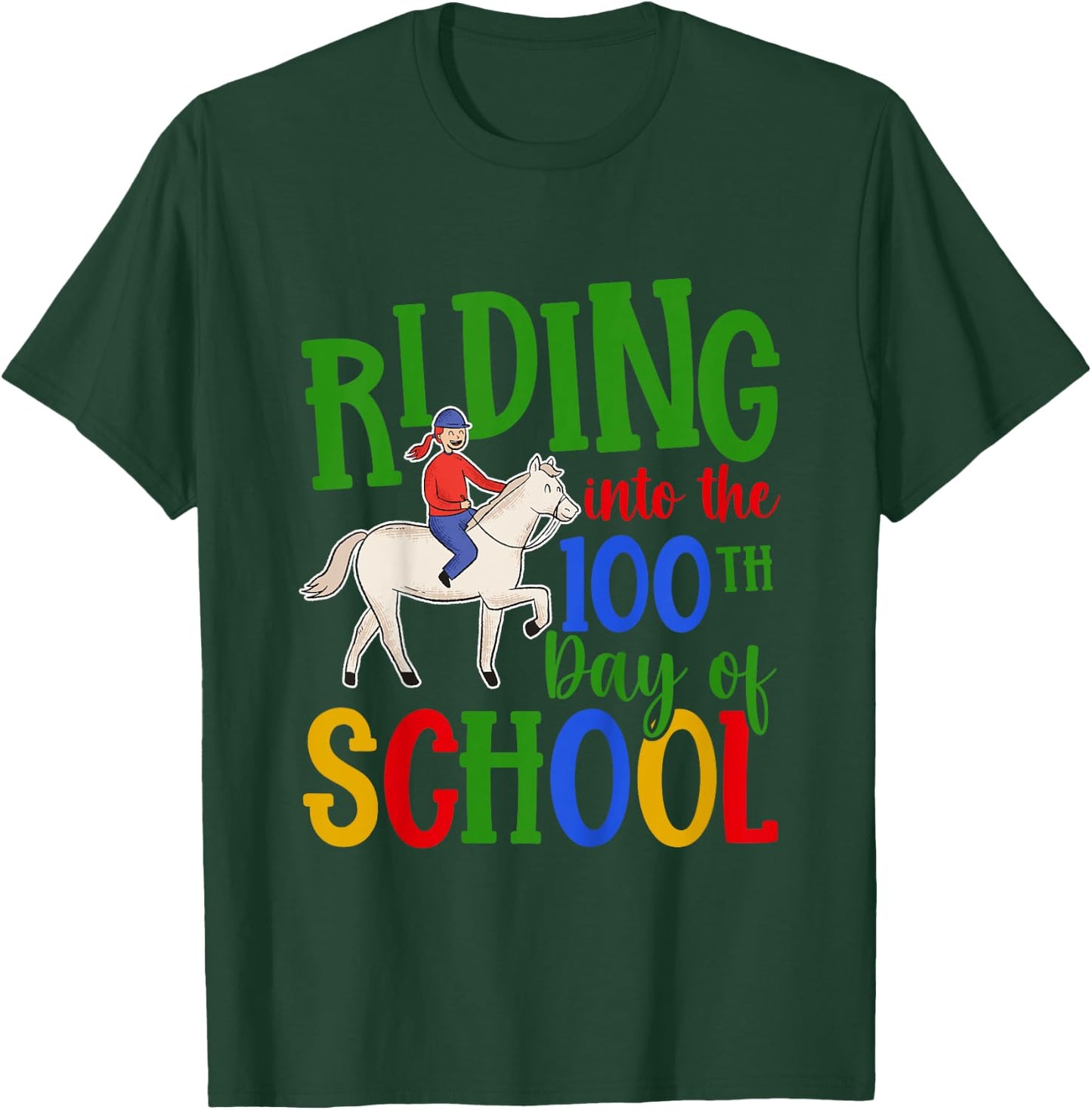 Girls 100 Days Of School Horse 100th Day Of School T-Shirt - T-Shirt | Forest
