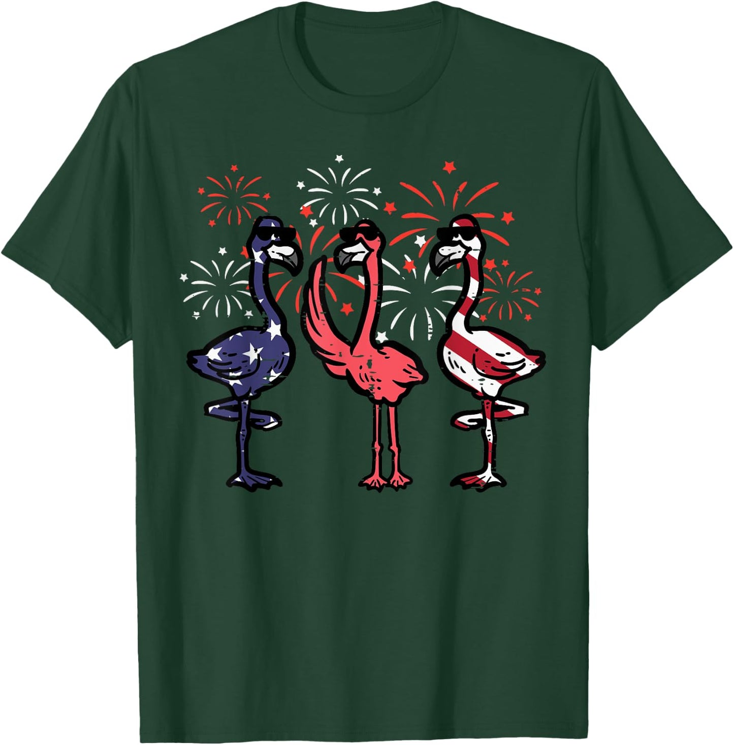 4th July American Flamingos US Flag Patriotic Men Women Kids T-Shirt - T-Shirt | Forest